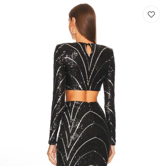 NEW Michael Costello x Revolve Leonie Crop Top in Black & Silver Size Small - Picture 4 of 10